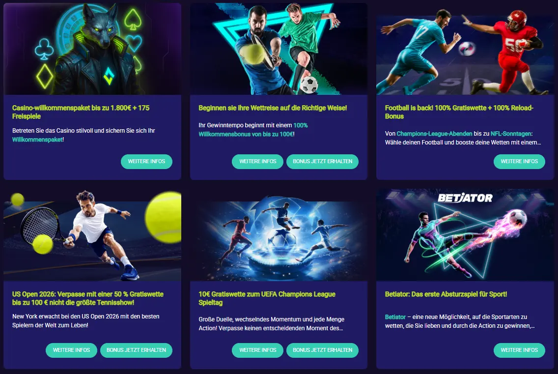SpinPlatinum Promo-Bereich mit Casino- und Sportaktionen